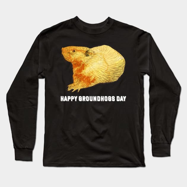 Happy groundhog day colorful sketch holiday shirt Long Sleeve T-Shirt by hammerhead555000